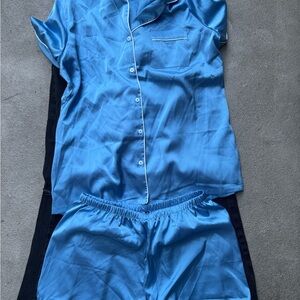 Amazon Women's Blue Satin Pajama Set